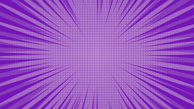 Fond de page de bande dessinée violet dans un style pop art avec un espace vide. Modèle avec des rayons, des points et une texture effet demi-teinte. Illustration vectorielle