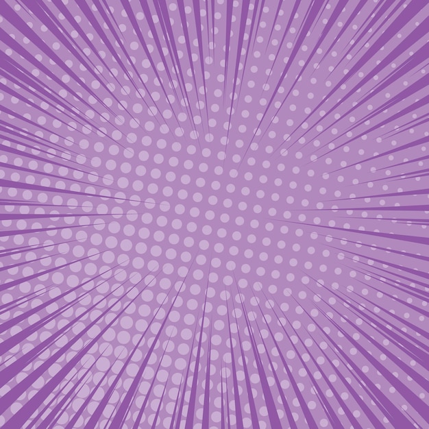 Fond De Page De Bande Dessinée Violet Dans Un Style Pop Art Avec Un Espace Vide. Modèle Avec Des Rayons, Des Points Et Une Texture Effet Demi-teinte. Illustration Vectorielle