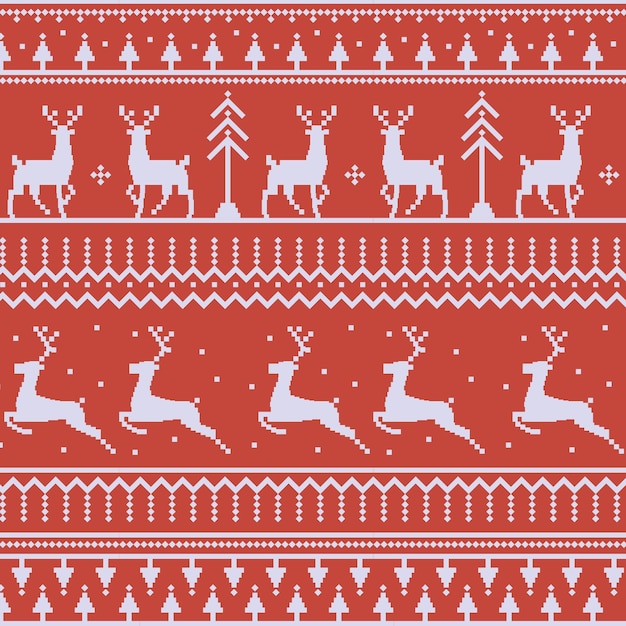 Fond Panoramique Rouge De Noël Avec Des Dessins De Cerfs Et Des Motifs De La Fête