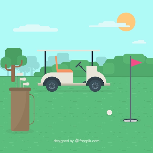 Vecteur fond de parcours de golf dans le style plat