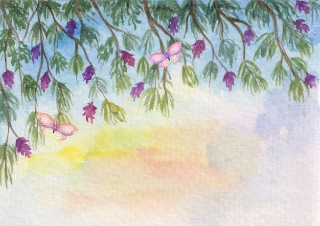 Vecteur fond de paysage aquarelle fleur violette