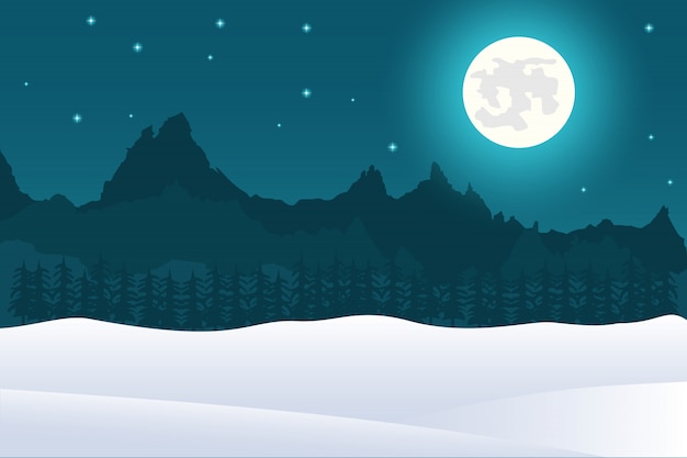 Fond De Paysage De Noël De La Pleine Lune Et Des Montagnes