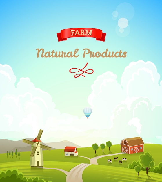 Fond de paysage rural de ferme. Concept de produits frais et naturels