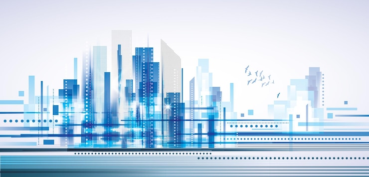 Vecteur fond de paysage urbain de grande ville avec des bâtiments de mégapole de gratte-ciel d'architecture
