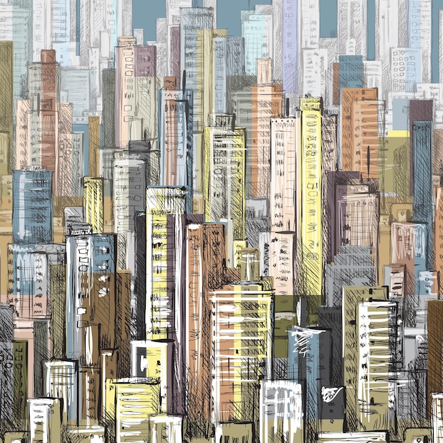 Fond de paysage urbain de grande ville avec des bâtiments de mégapole de gratte-ciel d'architecture
