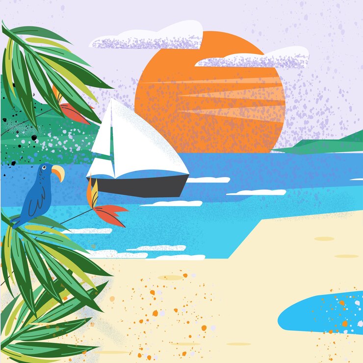 Fond de plage tropicale côte de la mer Côte de l'océan avec palmiers et paysage de montagne
