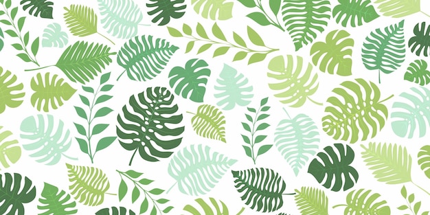 Fond avec des plantes exotiques de la jungle. Feuilles de palmiers tropicaux. Illustration de la forêt tropicale en couleurs vertes.