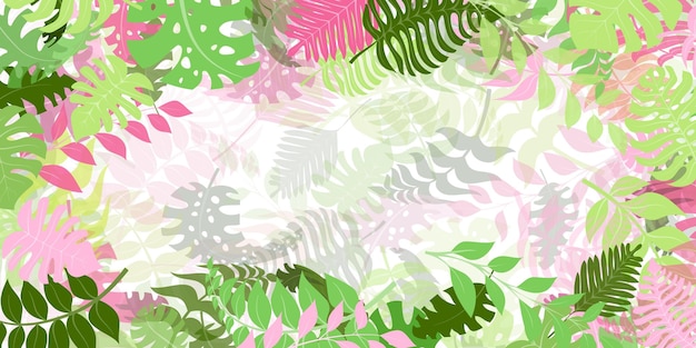 Fond avec des plantes exotiques de la jungle Feuilles de palmiers tropicaux Illustration de la forêt tropicale multicolore sur blanc