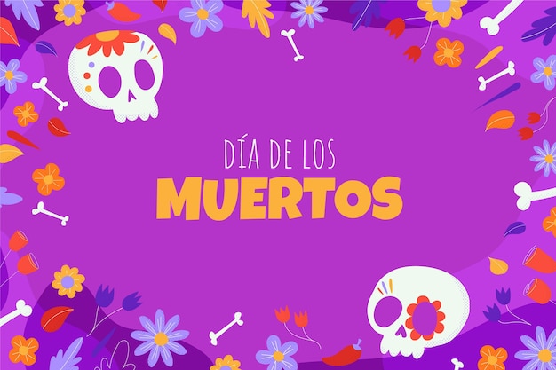 Fond plat dia de muertos dessiné à la main