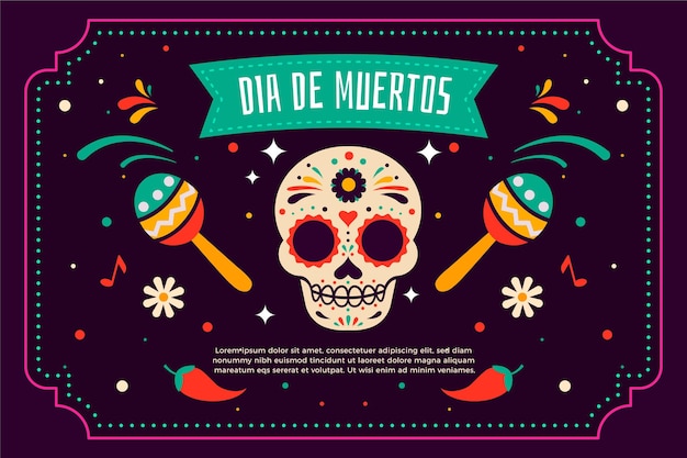 Vecteur fond plat dia de muertos