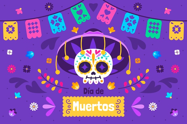 Vecteur fond plat dia de muertos