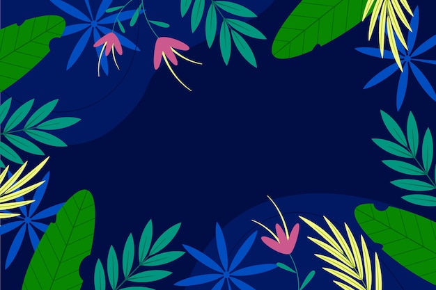 Fond plat de feuilles tropicales