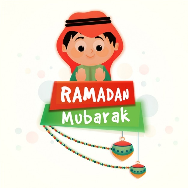 Fond Plat Avec Garçon Mignon Pour Ramadan Mubarak