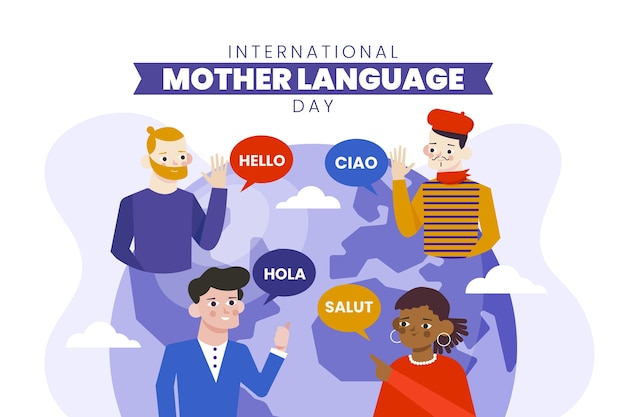 Vecteur fond plat de la journée internationale de la langue maternelle