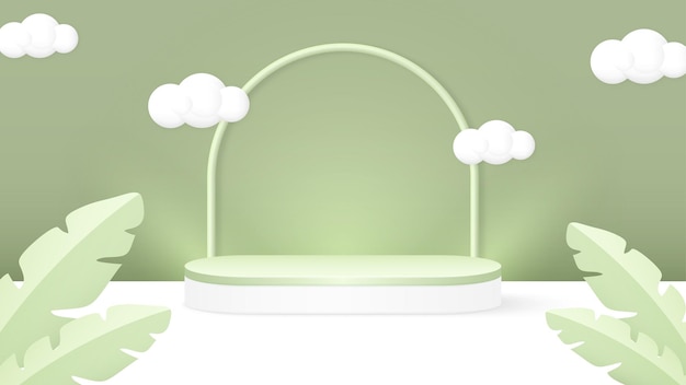 Fond de podium avec des feuilles et des nuages