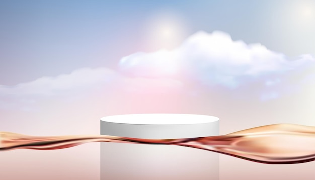 Fond de podium de forme géométrique pour le produit sur la surface de l'eau et fond de coucher de soleilProduit cosmétique