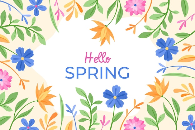 Fond de printemps de fleurs et de plantes colorées avec salutation