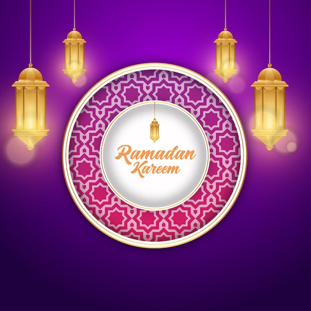 Vecteur fond de ramadan 2022 avec des lumières élégantes sur fond violet