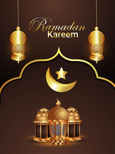 Vecteur fond de ramadan kareem avec lanterne dorée