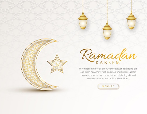 Fond De Ramadan De Luxe Blanc Avec Motif D'ornement Décoratif Et Lanternes Vecteur Premium