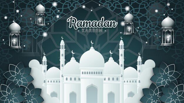 Fond De Ramadan Avec Mosquée Blanche Et Lanterne