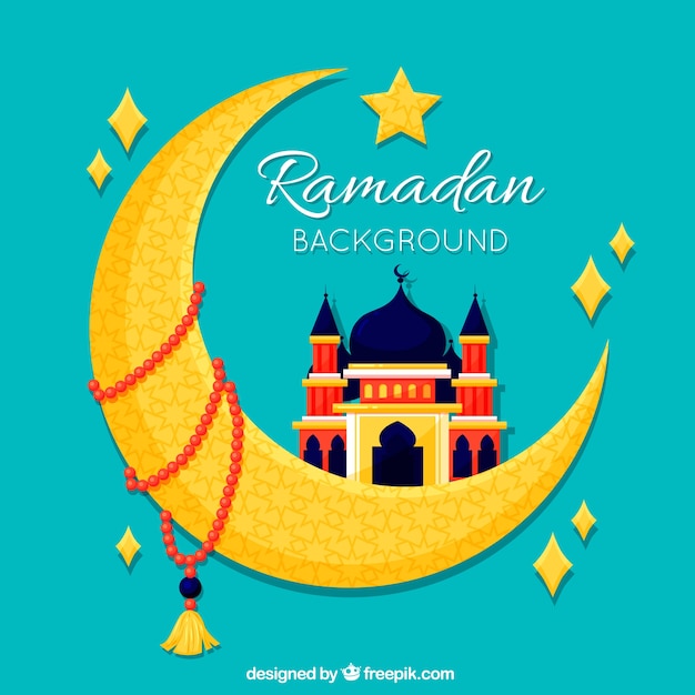 Vecteur fond de ramadan avec mosquée sur la forme de la lune