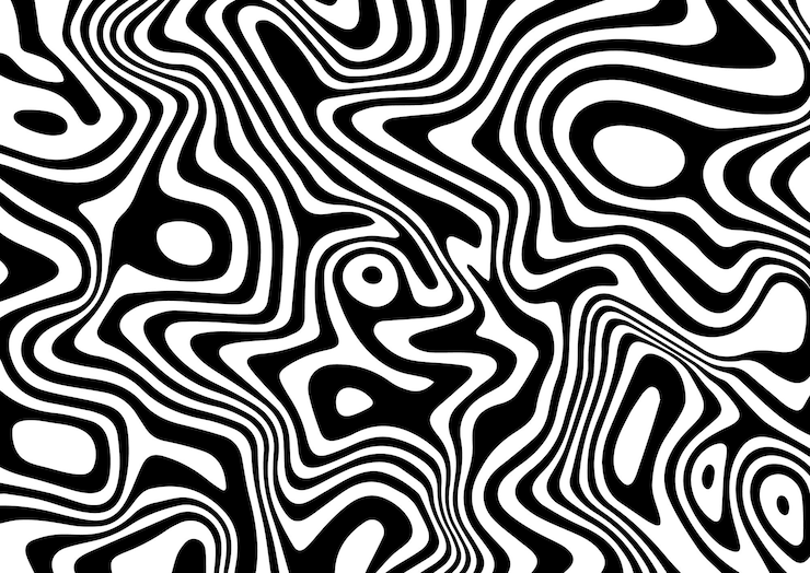 Vecteur fond rayé abstrait noir et blanc.illusion optique de formes enveloppées.lignes lisses et ondulées.illustration vectorielle.