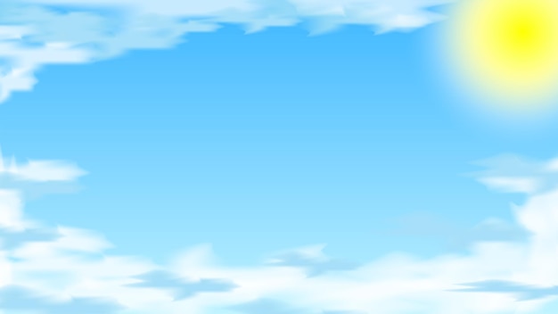 Vecteur fond réaliste de ciel bleu et de nuages blancs avec un soleil brillant