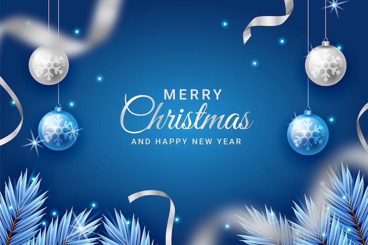 Vecteur fond réaliste pour la célébration de la saison de noël avec du bleu et de l'argent