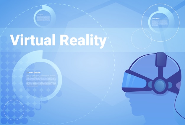 Vecteur fond de réalité virtuelle avec espace copie homme portant des lunettes vr