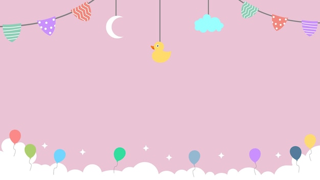 Fond Rose De Célébration De Vecteur Avec Des Ballons Et Des Nuages Décorés