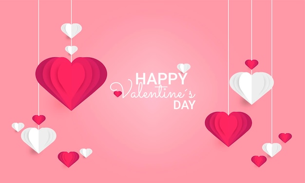 Fond rose avec coeurs en papier et texte happy valentine39s day Papier art Illustration vectorielle Concept de bonheur d'amour Illustration vectorielle