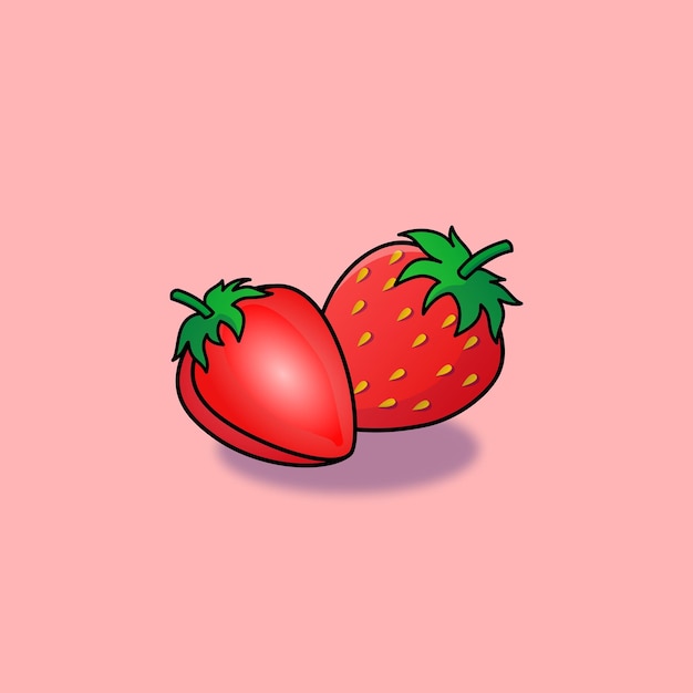 Vecteur un fond rose avec une fraise rouge et une feuille verte sur le dessus.