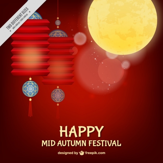 Vecteur fond rouge du festival de la mi-automne avec des lanternes décorées
