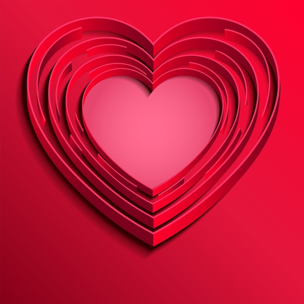 fond rouge rose avec un coeur comme un labyrinthe avec une ombre