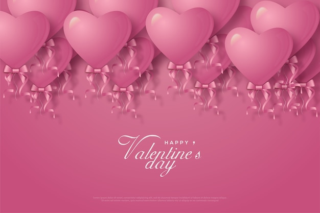 Fond De La Saint-valentin Avec Des Ballons D'amour Roses Avec Ruban Rouge.