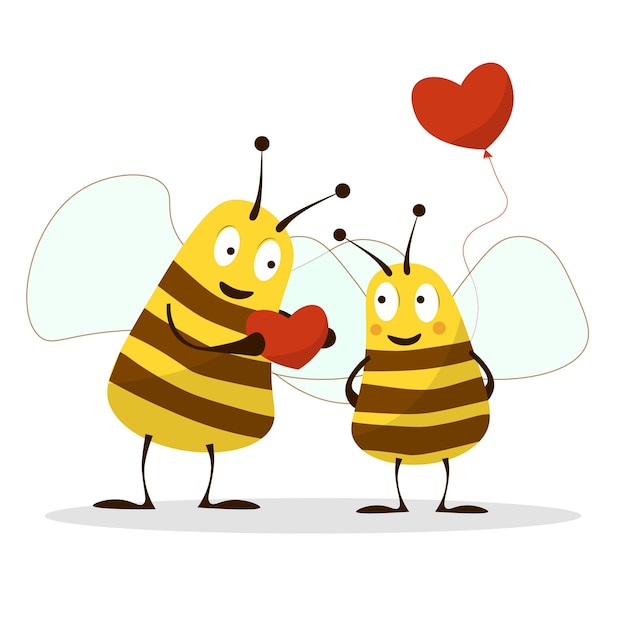 Fond De Saint Valentin Avec Dessin Animé Mignon Abeilles Et Symbole De Signe De Coeur Sur Illustration Vectorielle Fond Blanc Love Bee