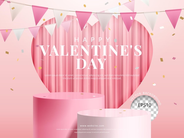 Fond De Saint Valentin Podium Rose En Deux étapes Sur Fond De Rideau Pour L'affichage Du Produit