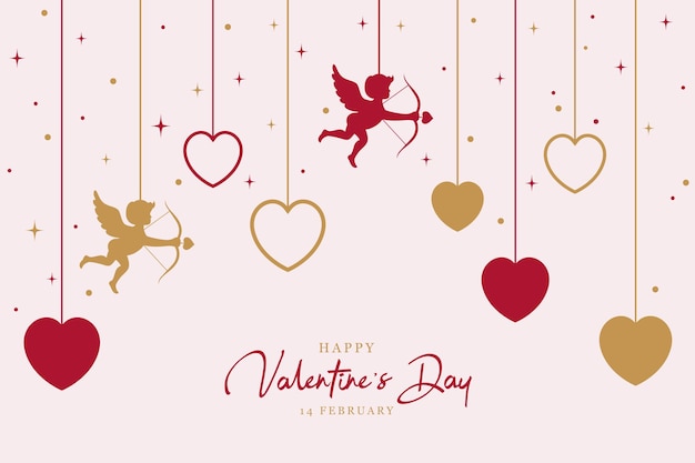 Fond de saint valentin style art papier avec illustration cupidon et coeur