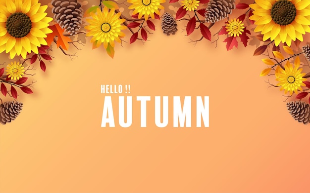 fond saisonnier de vacances d'automne avec des feuilles d'automne colorées sur fond de couleur