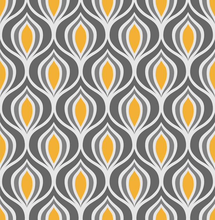 Vecteur fond sans couture de vecteur gris clair avec des figures art deco abstraites jaune et gris