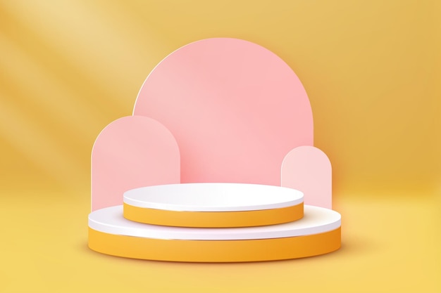 Fond de scène abstrait 3d double podium jaune de luxe rond sur fond jaune maquette de présentation de produit spectacle B 251222
