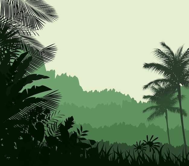 Vecteur fond de silhouette de jungle tropicale