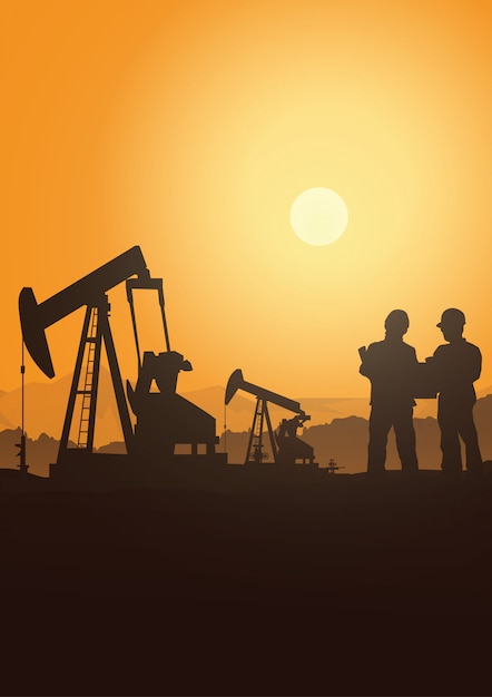 Fond De Silhouettes De L'industrie Pétrolière, Illustration.