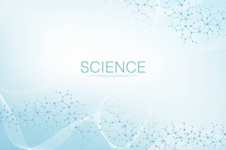Vecteur fond de structure moléculaire. fond d'écran ou bannière de modèle scientifique avec des molécules d'adn. fond de molécule d'asbtract avec hexagones, flux d'onde.