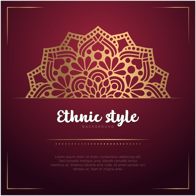 Fond De Style Ethnique Avec Mandala Et Modèle De Texte, Couleur Rouge Et Or