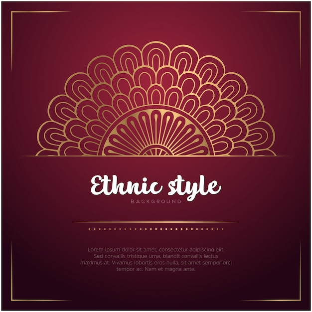 Fond De Style Ethnique Avec Mandala Et Modèle De Texte, Couleur Rouge Et Or