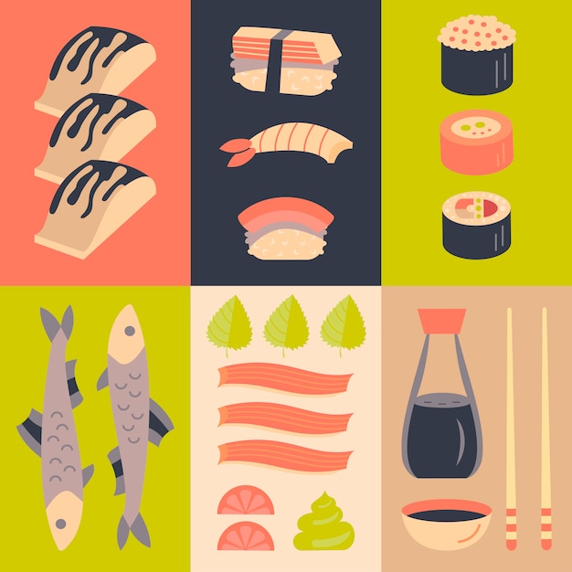 Vecteur fond de sushi et sashimi japonais