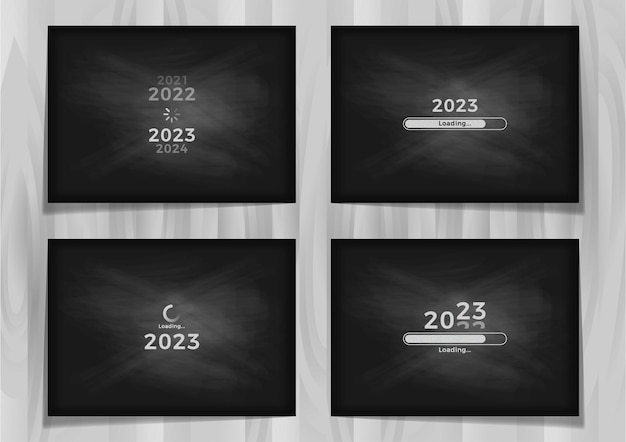 Fond de tableau plat esthétique 2023 avec ensemble de conception de symboles de chargement