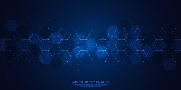Fond de technologie abstraite et élément de conception avec motif d'hexagones et formes géométriques